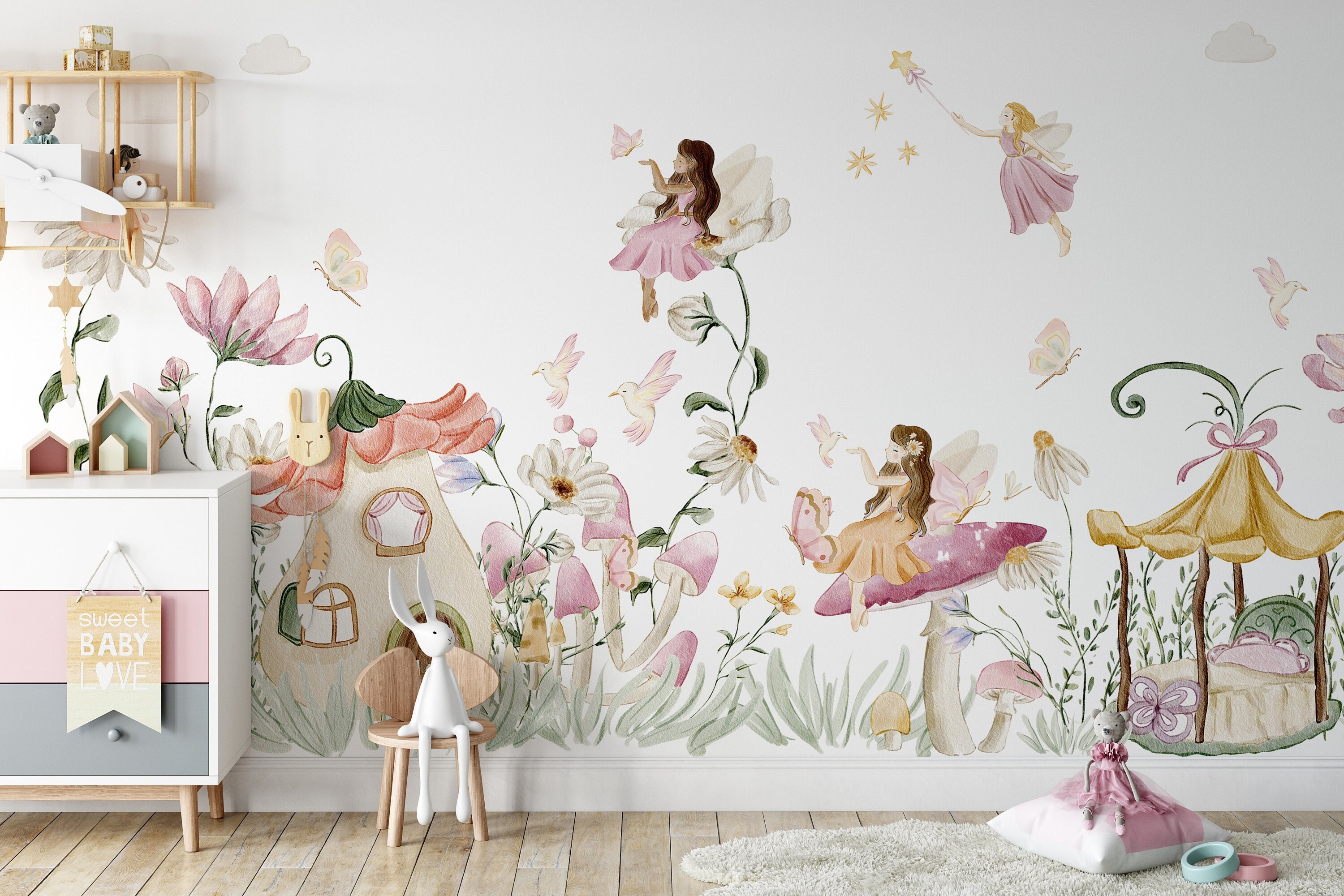 Wild Flowers Removable Wallpaper-kids Room Wallpaper Colorful Wall Decor  Self Adhesive Peel & Stick Nursery Garden Flowers Wall Mural 