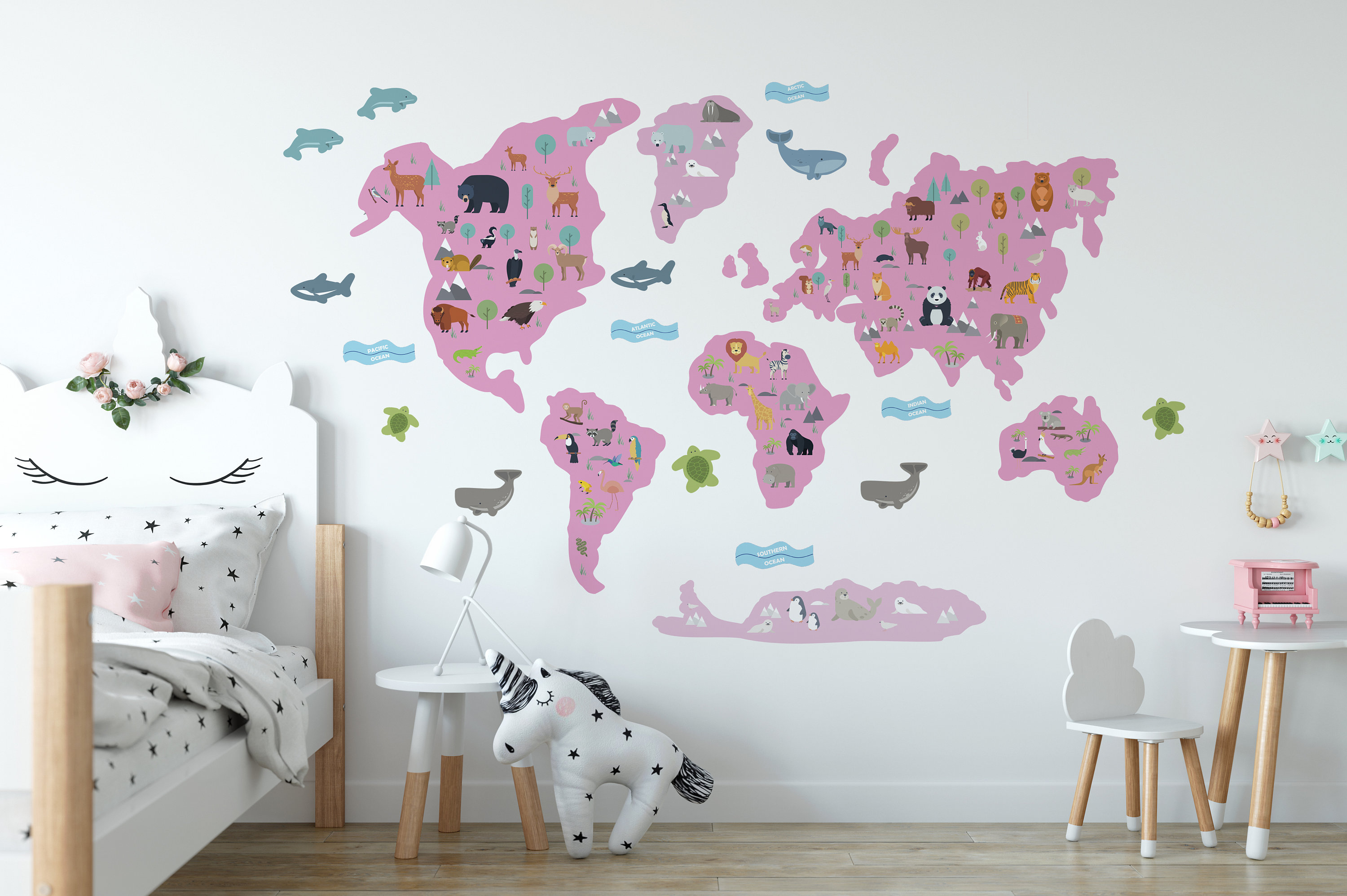 Blue World Map Wall Sticker World Map Decal Kids Decals Etsy UK