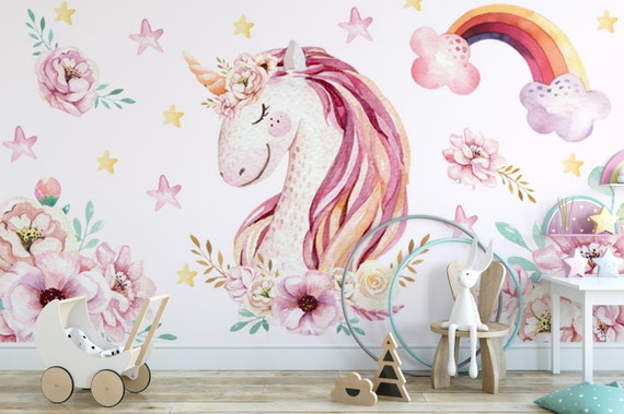 Unicorn Wallpaper Murals for Kids Bedroom Premiun Peel and Stick Wall Paper  Adhesive Vinyl Mural Kids Bedroom Decor Nursery Wall Design 