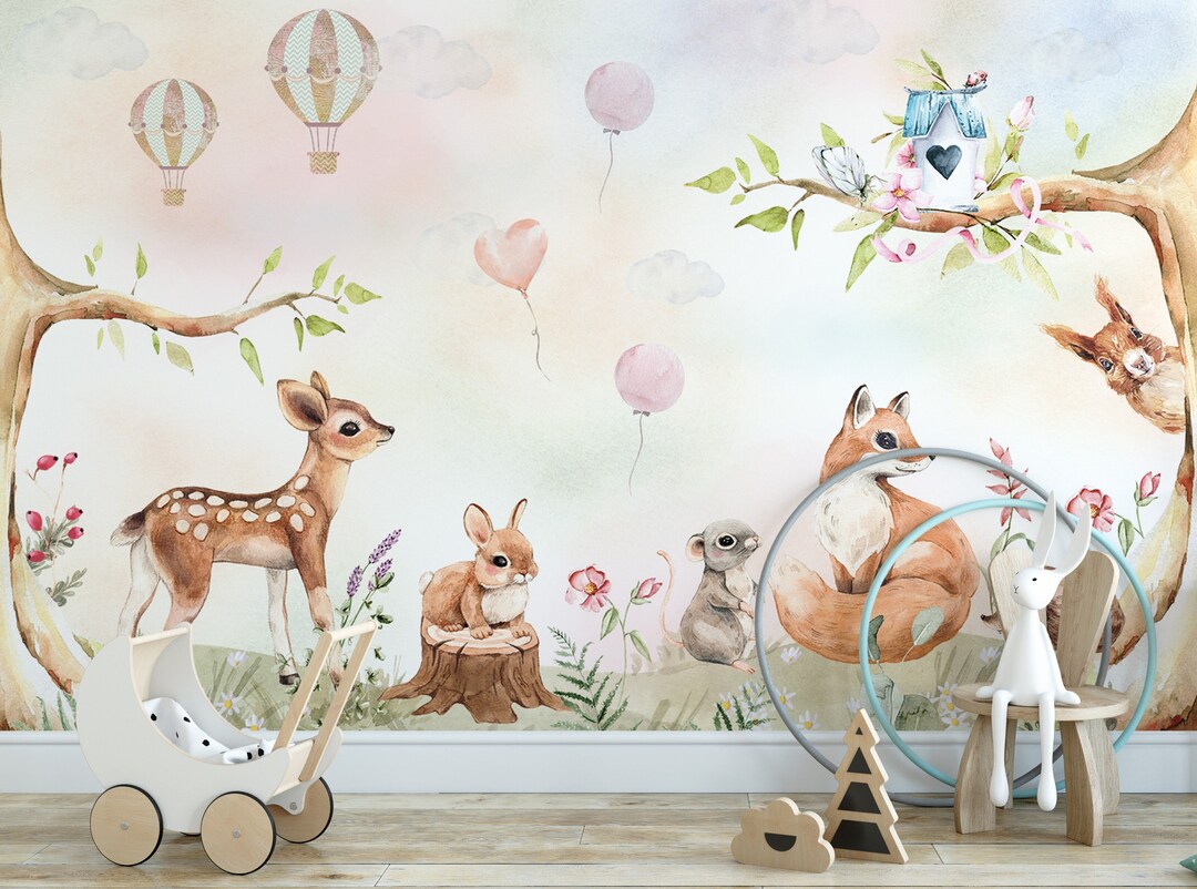 Forest Mural Wallpaper, Kids Wallpaper, Nursery Woodland Decor, Nursery ...