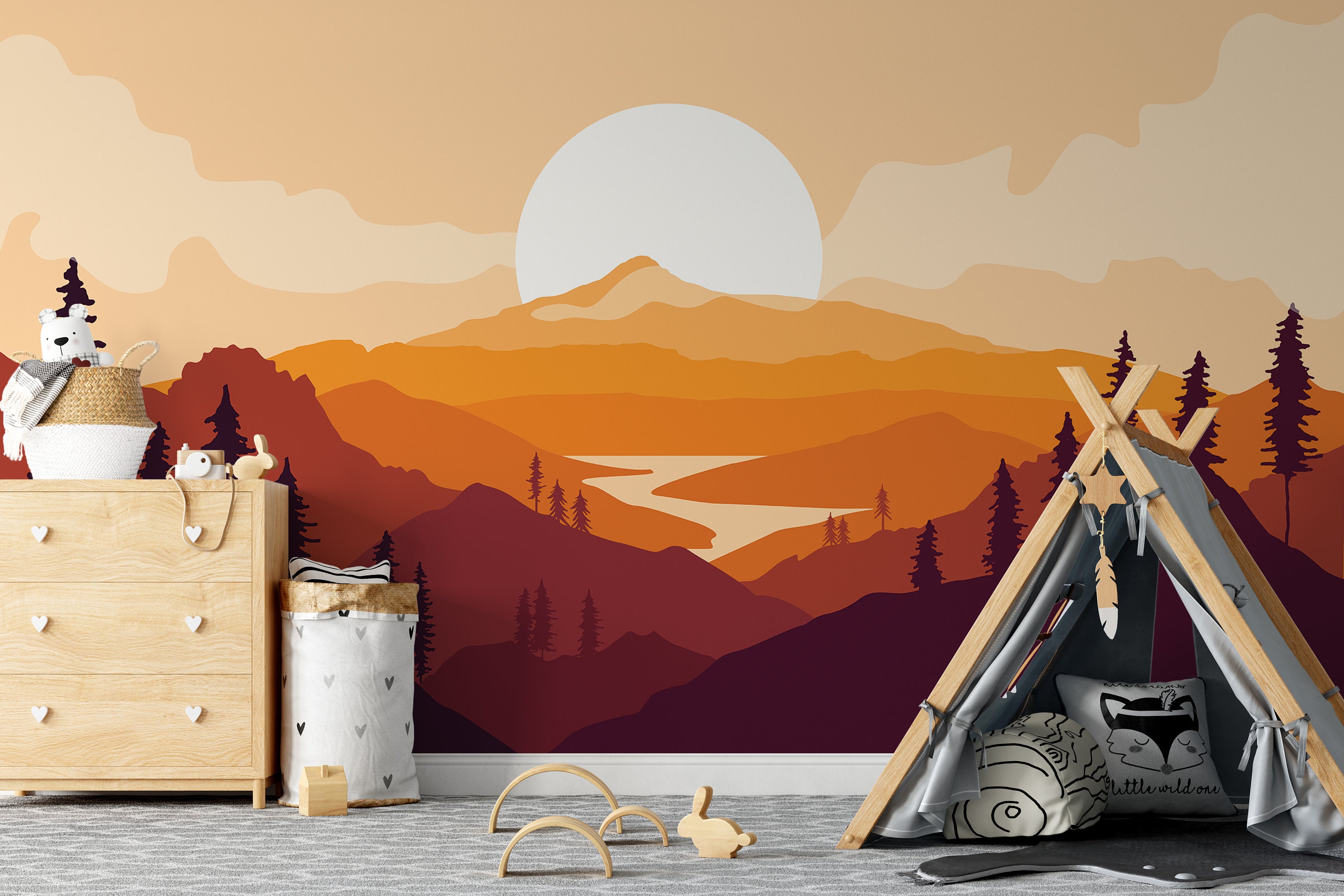 Sunset Mural Wallpaper Mountains Wallpaper Nursery Etsy UK