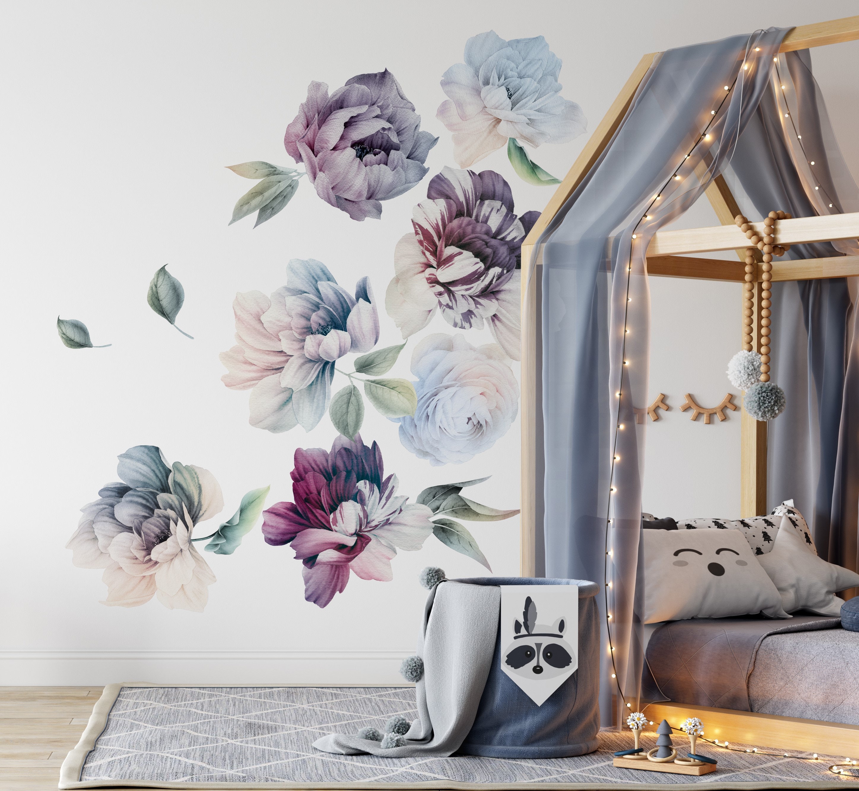 Flower Wall Stickers Peony Flowers Nursery Stickers Floral Etsy