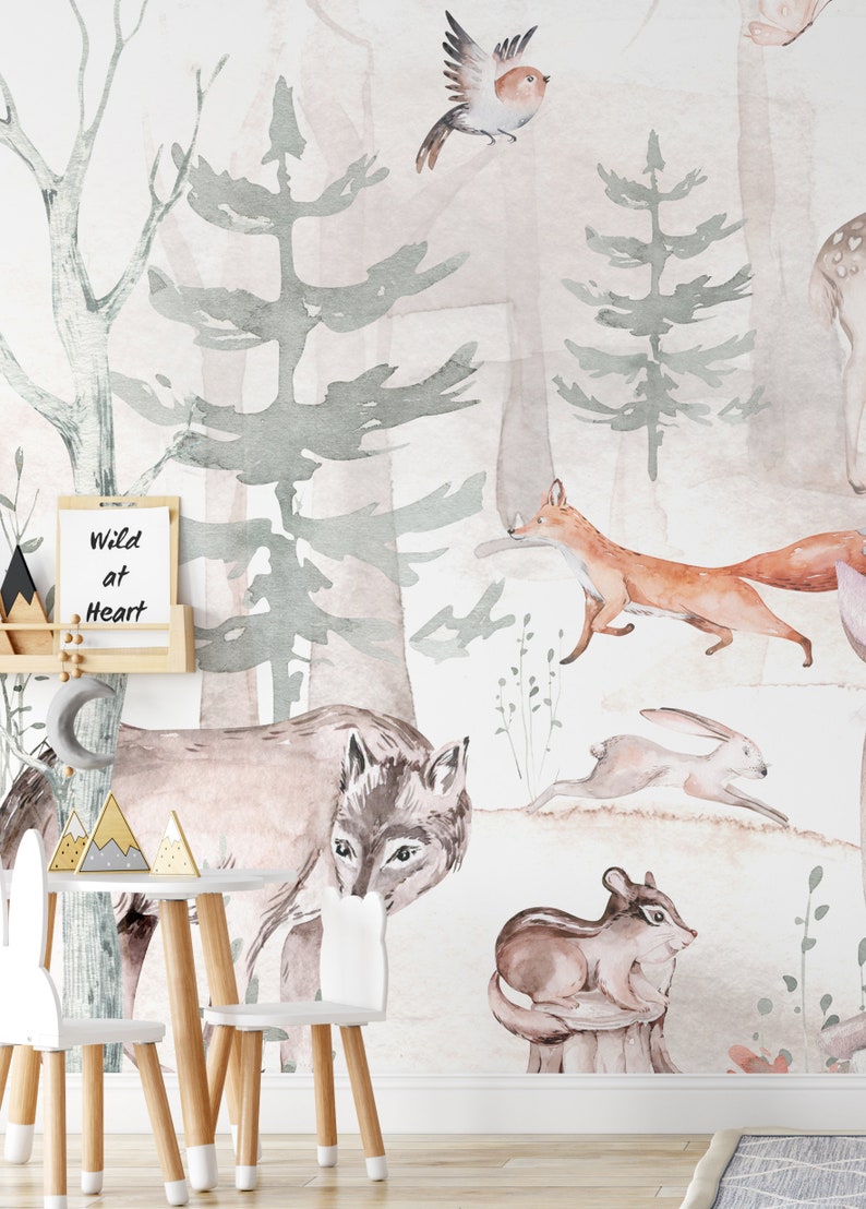 Forest Mural Wallpaper Nursery Wallpaper Nursery Woodland Etsy