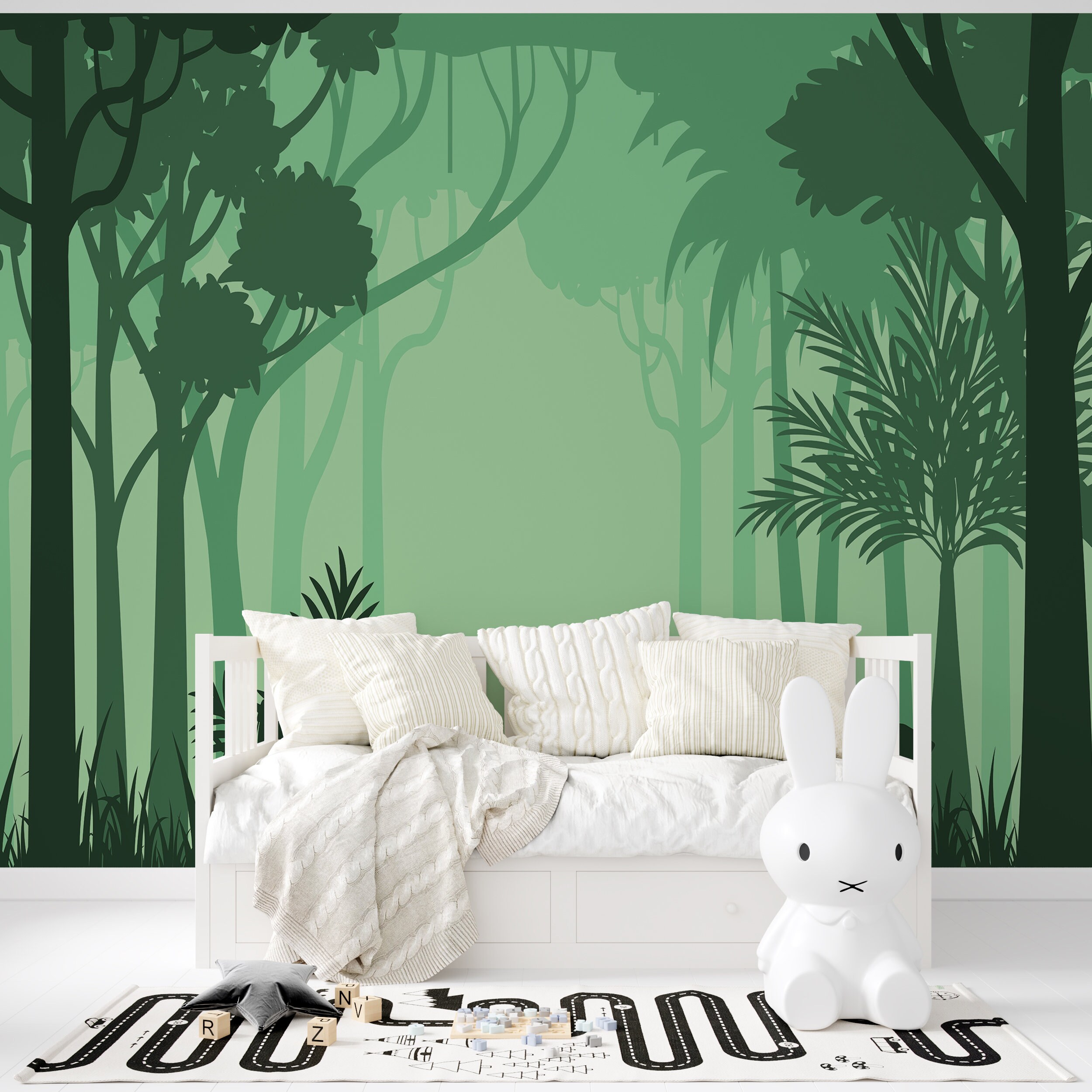 Forest Mural Wallpaper Green Trees Wallpaper Nursery - Etsy