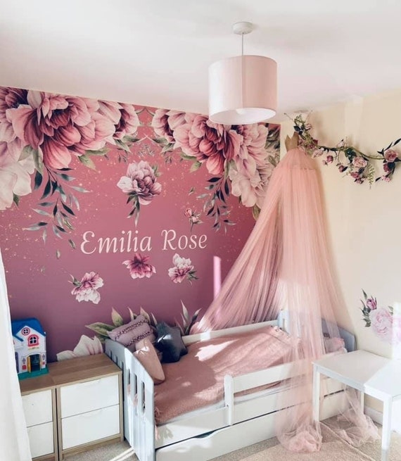 Flower Mural Wallpaper Personalised Wallpaper Nursery Floral Etsy