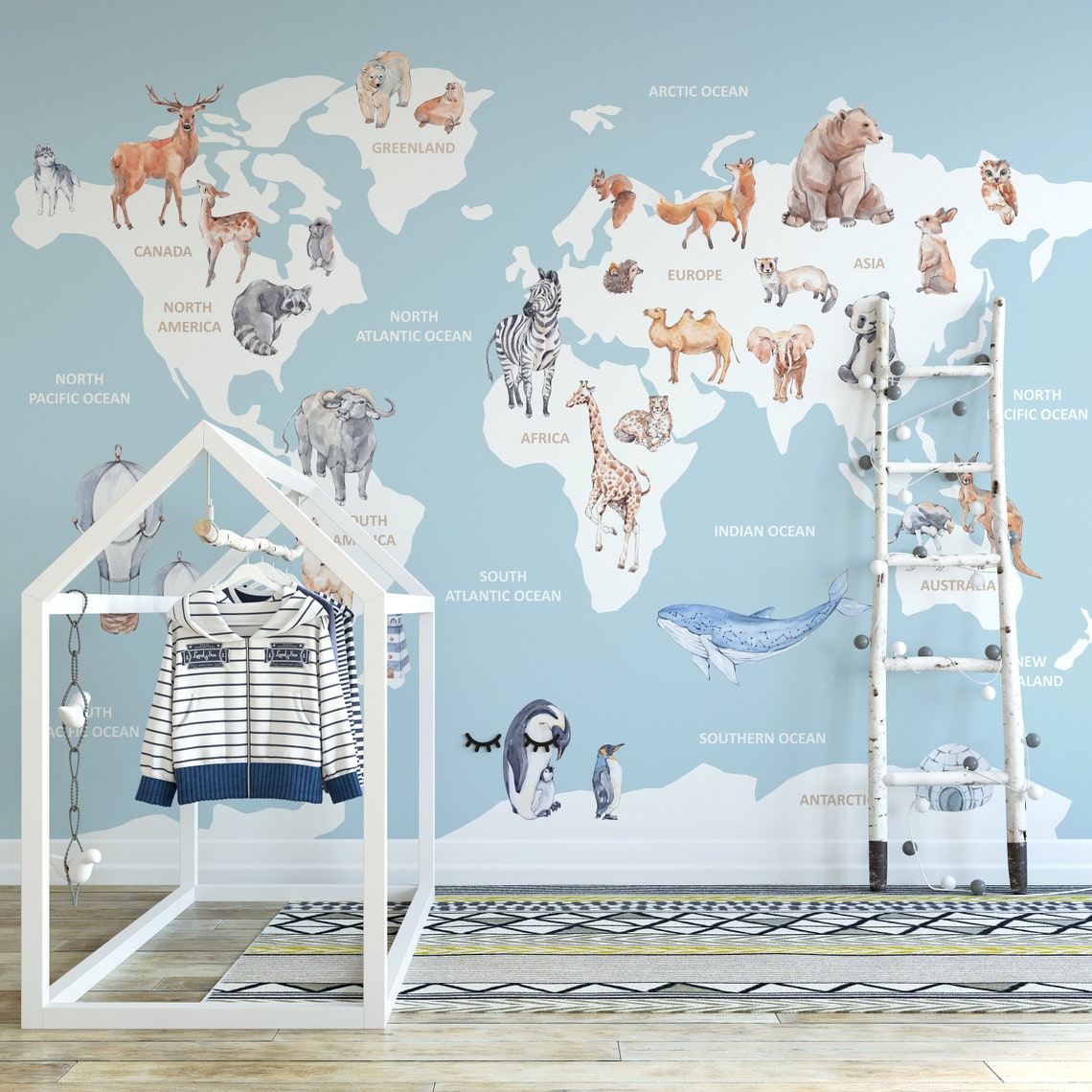 World's Map Bedroom Wallpaper World's Map Decor | Etsy