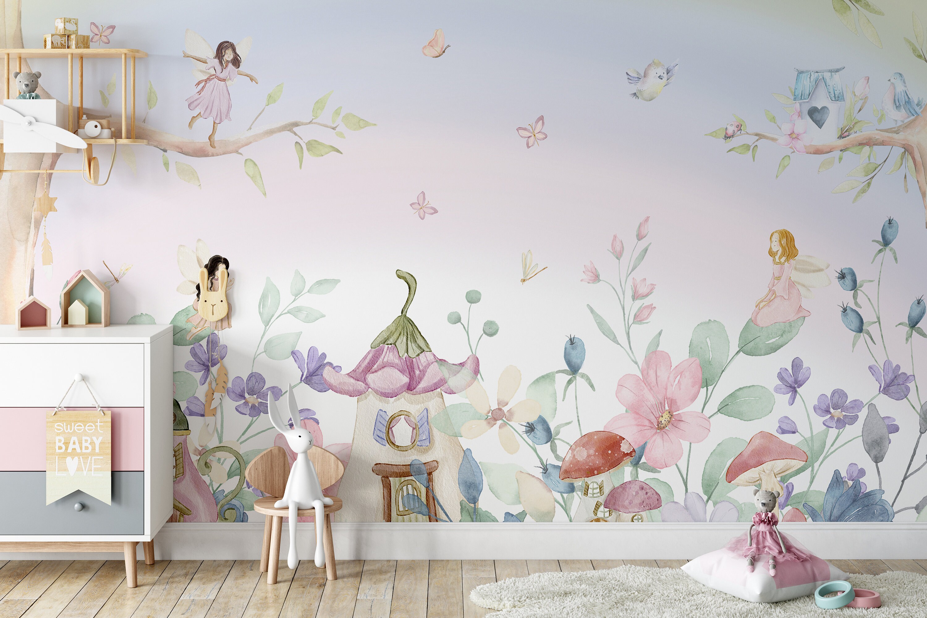 Fairy Mural Wallpaper Nursery Wallpaper Nursery Wallpaper Etsy UK