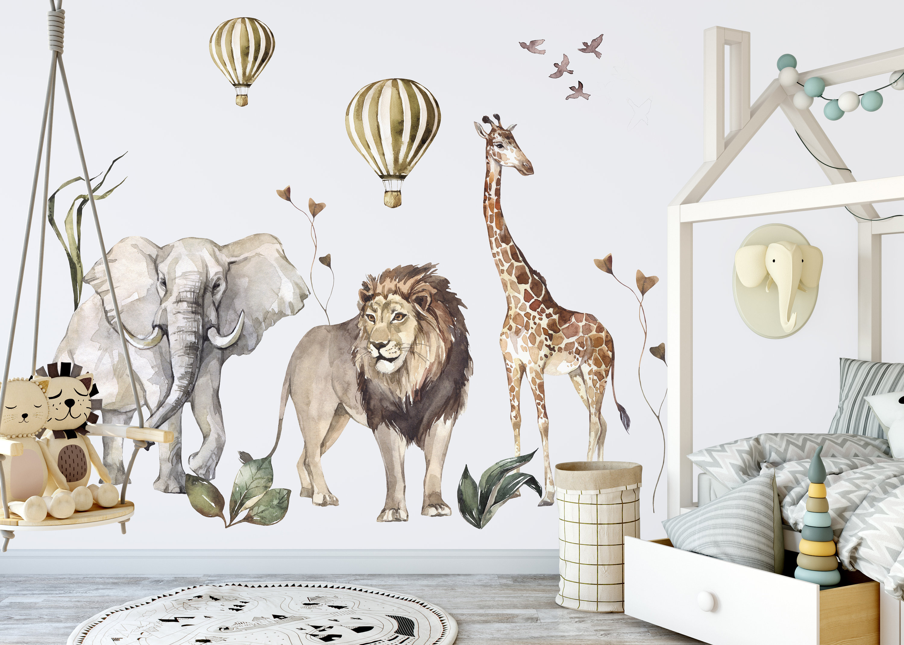 SAFARI Children's Decor LION Zebra Multi Nursery Bedroom Wall Stickers Art 125 