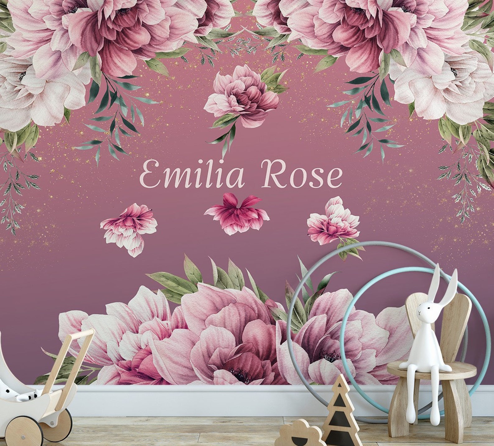 Flower Mural Wallpaper Personalised Wallpaper Nursery Floral Etsy