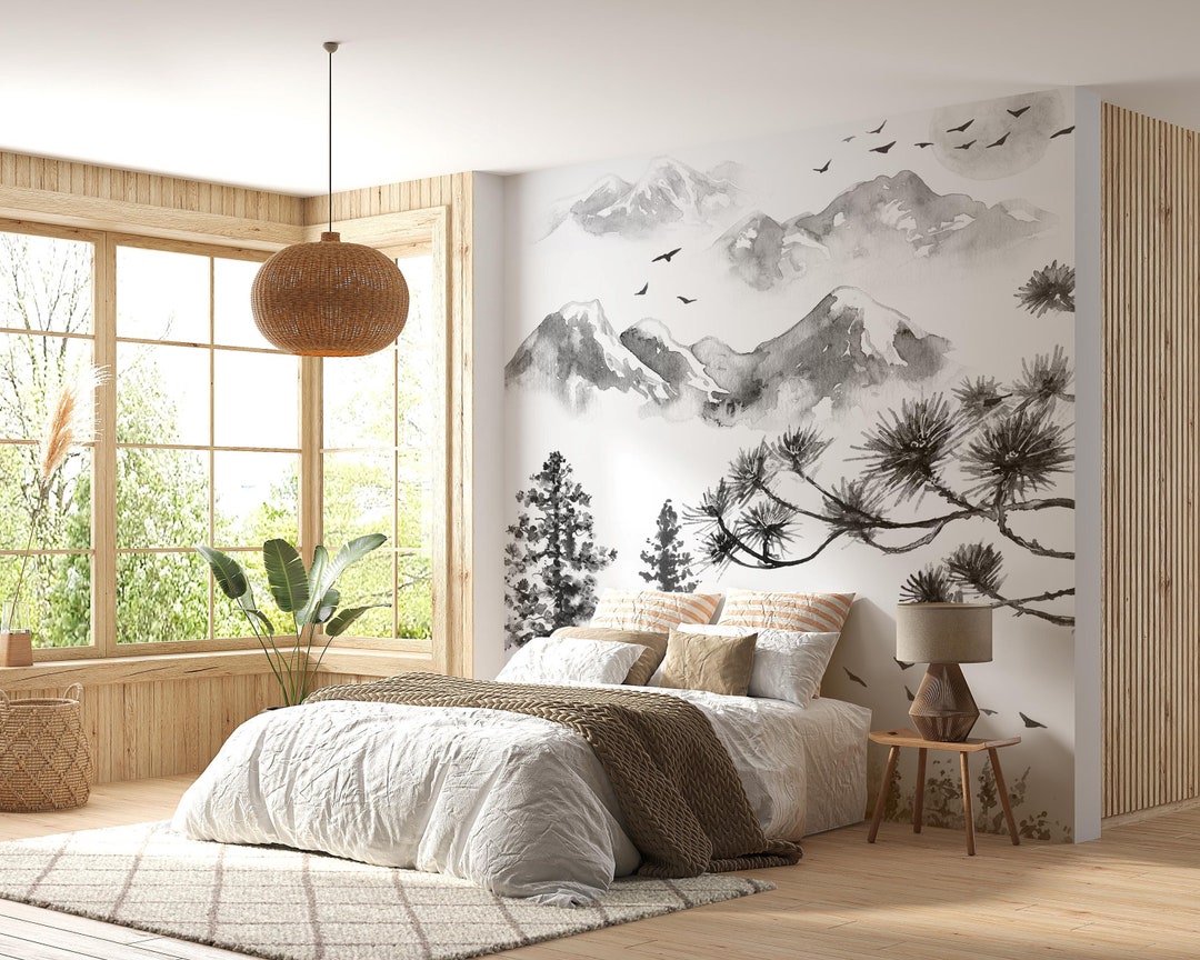 Forest Mural Wallpaper | Brown Bear in Mountain Landscape main image 1