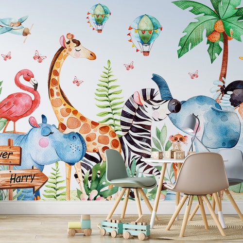 Safari Wallpaper Jungle Wall Mural Wall Mural Animals - Etsy Safari Wallpaper Jungle Wall Mural Wall Mural Animals - Etsy