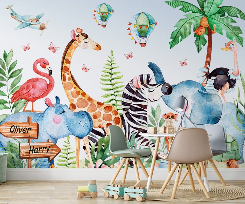 Safari Wallpaper Jungle Wall Mural Wall Mural Animals Etsy UK
