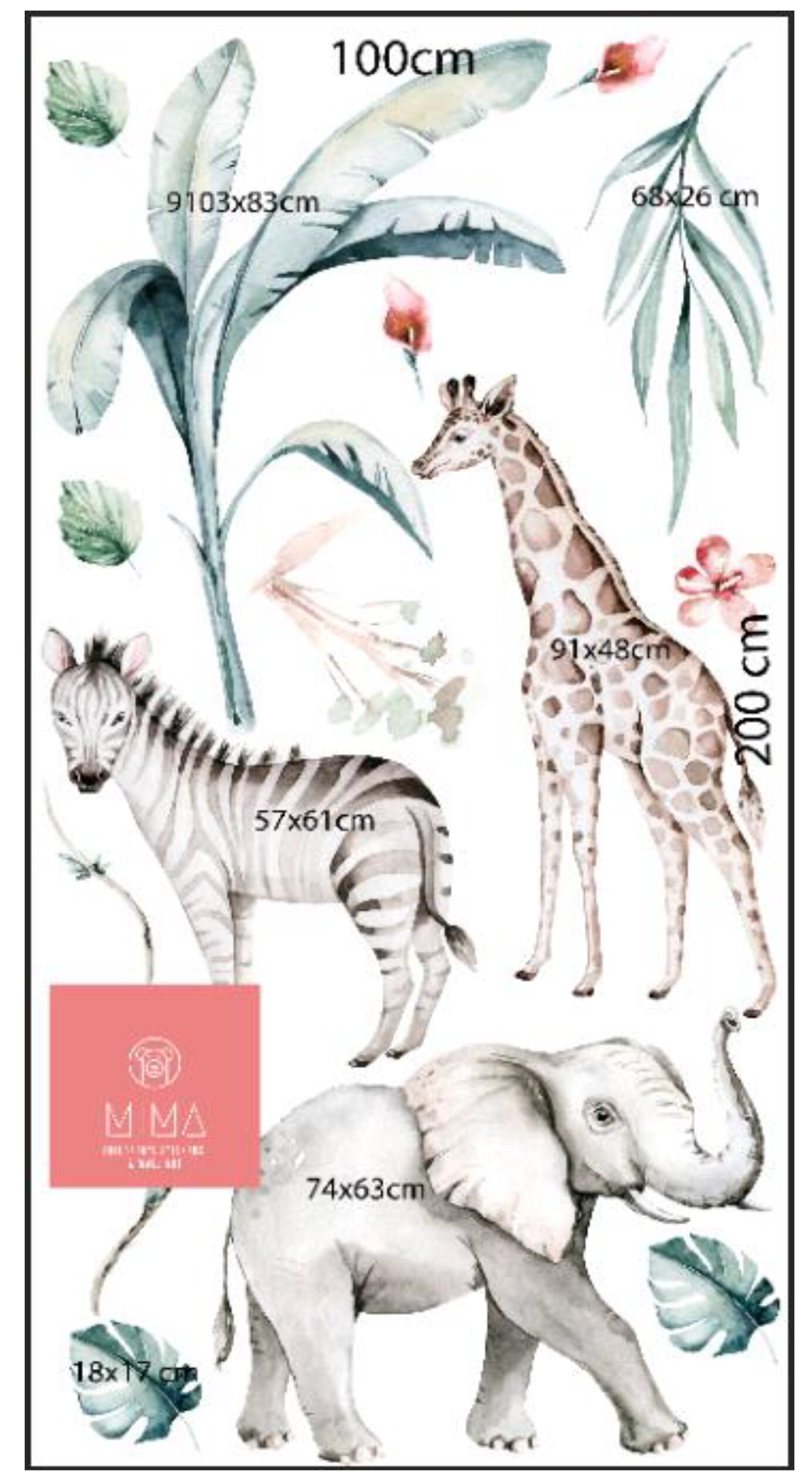 Zoo Animals Wall Stickers Children's Wall Stickers Etsy