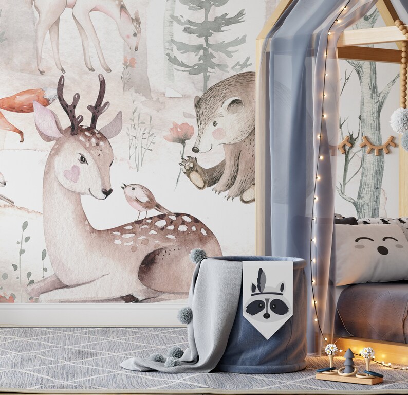 Forest Mural Wallpaper Nursery Wallpaper Nursery Woodland - Etsy