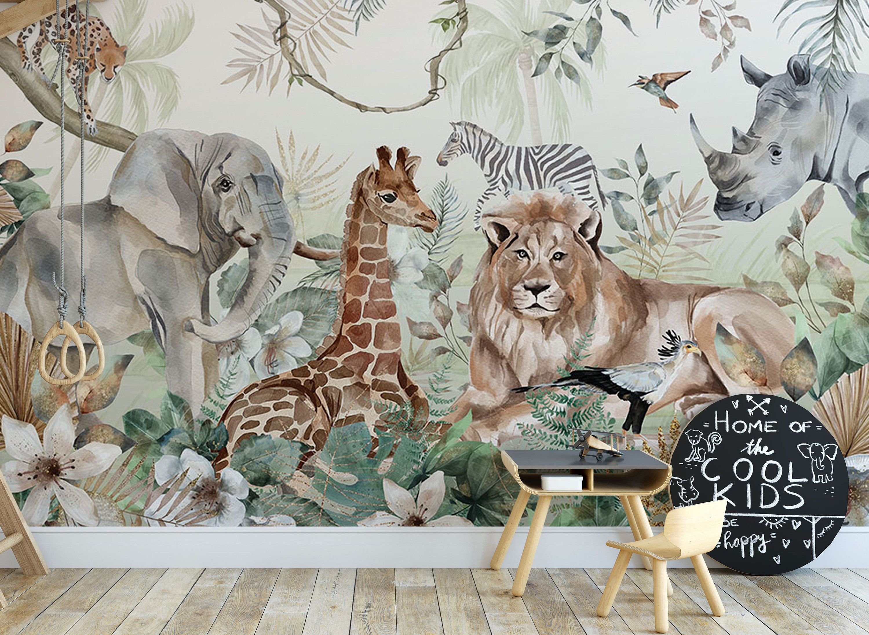 SAFARI Wallpaper for Children With Animals Wall Mural Lion