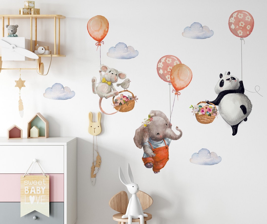 Nursery Wall Stickers, Children Wall Stickers, Animal Wall Stickers, Wall Decals, Balloons Wall