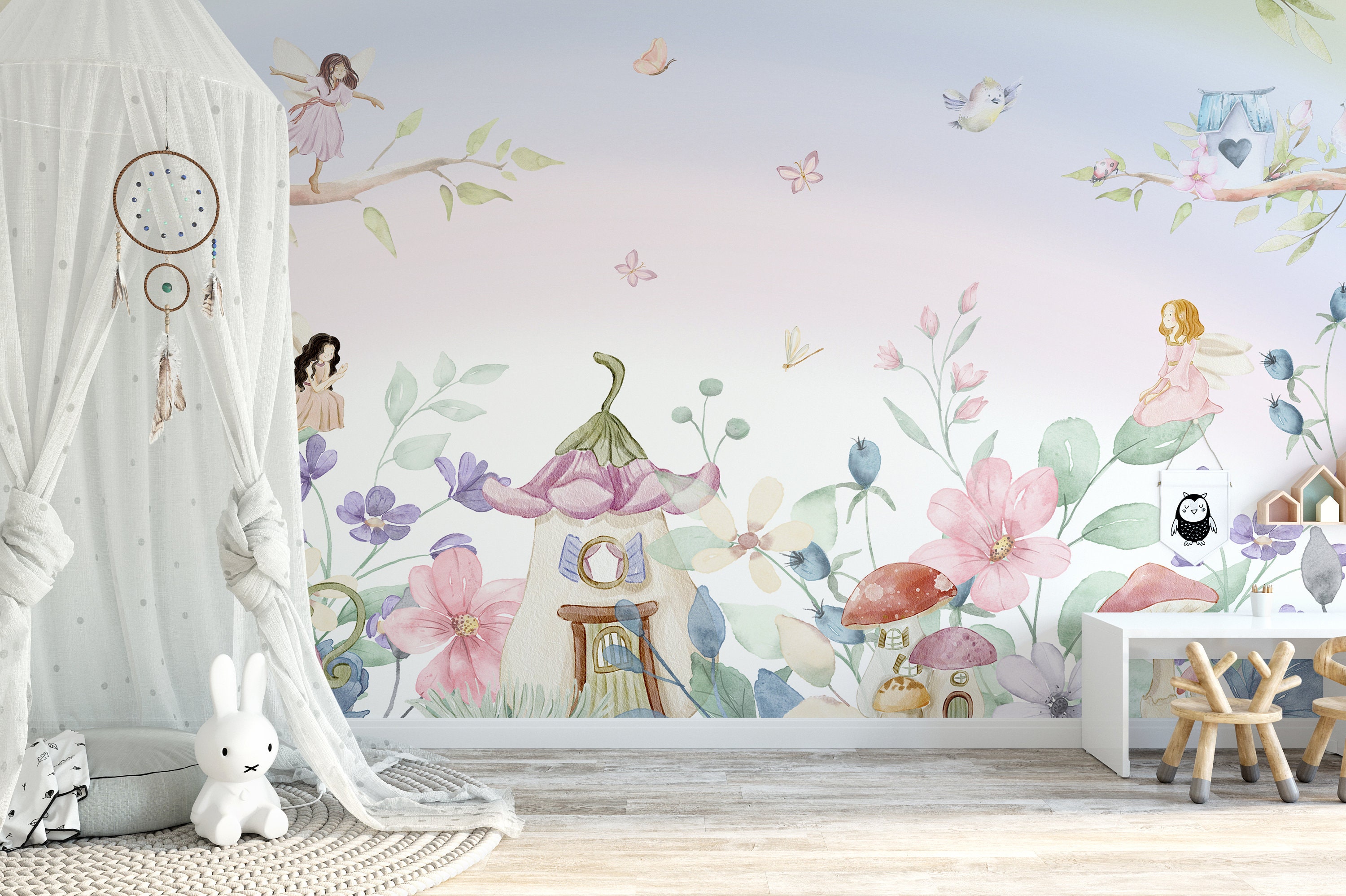 Fairy Mural Wallpaper Nursery Wallpaper Nursery Wallpaper Etsy UK