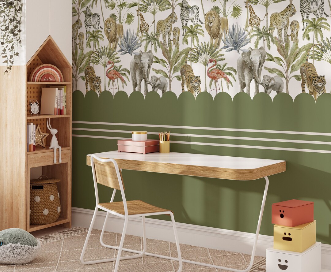 Safari Wallpaper, Jungle Wall Mural, Nursery Jungle Animals, Nursery ...