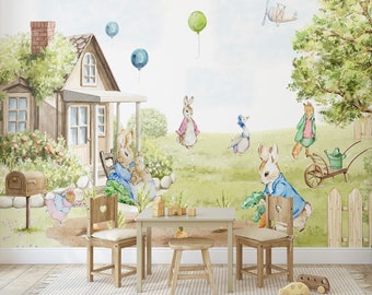 Peter Rabbit Wallpaper, Rabbit Wall Decor, Nursery Wallpaper, Boys Peter Rabbit Decor