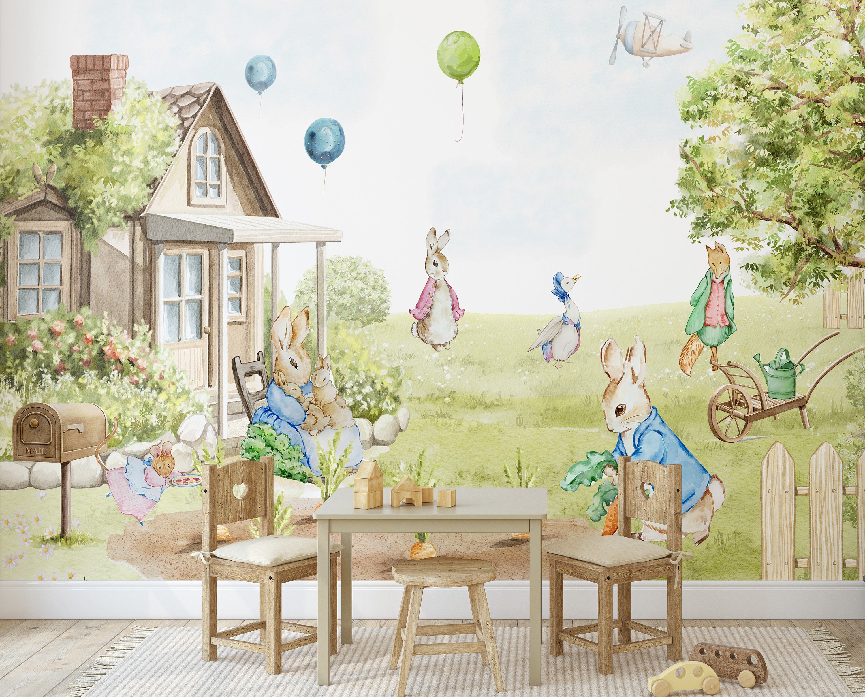 Peter Rabbit Wallpaper Rabbit Wall Decor Nursery Wallpaper  Etsy