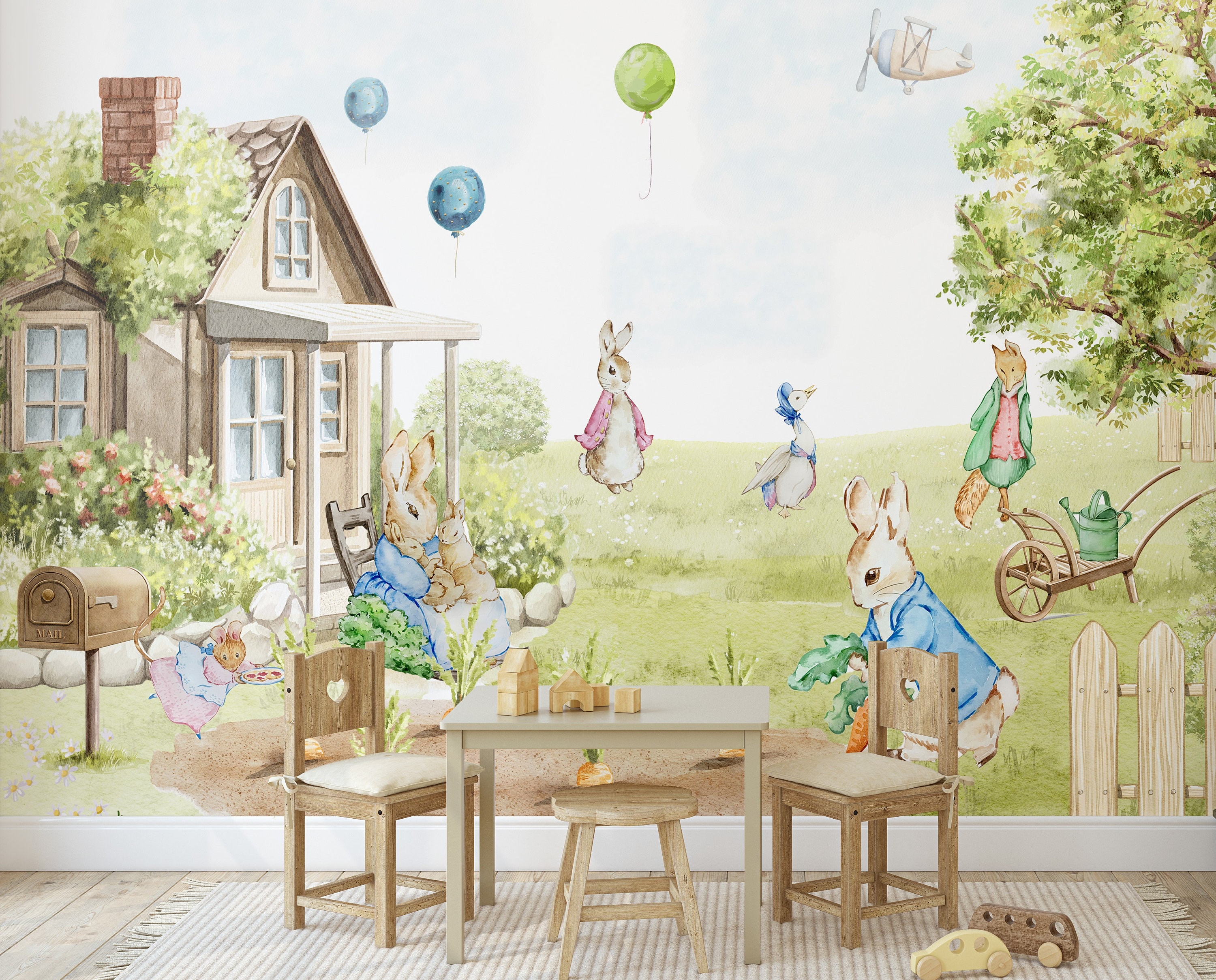 Hand Made Peter Rabbit Mural Inspired By Beatrix Potter By Visionary Mural  Co. by Visionary Mural Co.