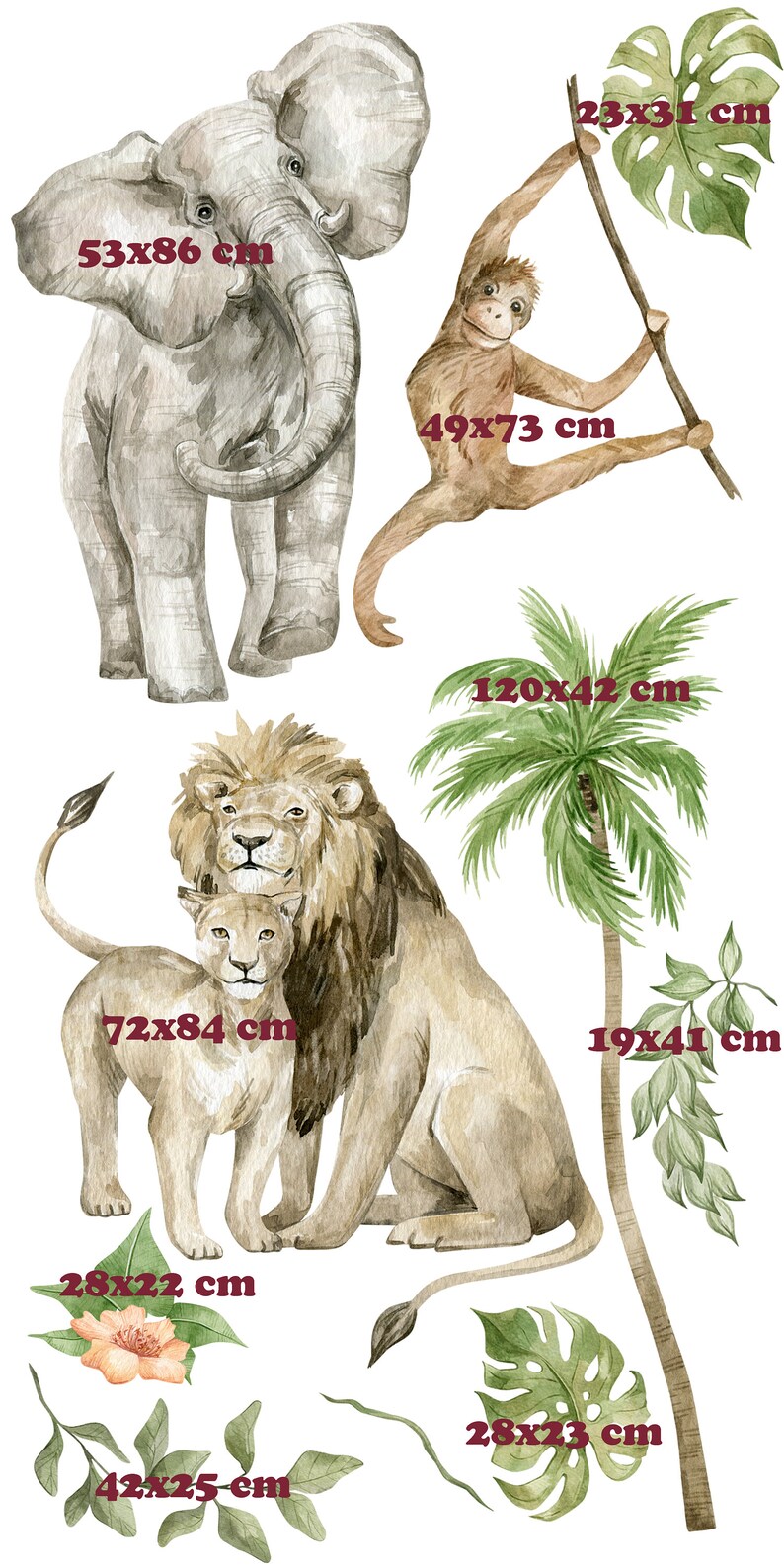 Safari Wall Stickers Children Animals Decals Childrens Wall Etsy