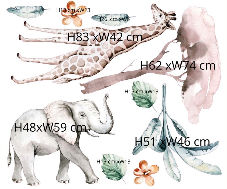 Elephant Giraffe Childrens Wall Stickers Decor Etsy
