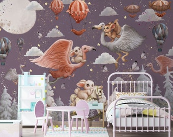 Girl's Mural Wallpaper, Nursery Wall Decor, Nursery Animal Boy, Nursery Wallpaper, Girl Wall Decal Room Decoration, Children Wallpaper