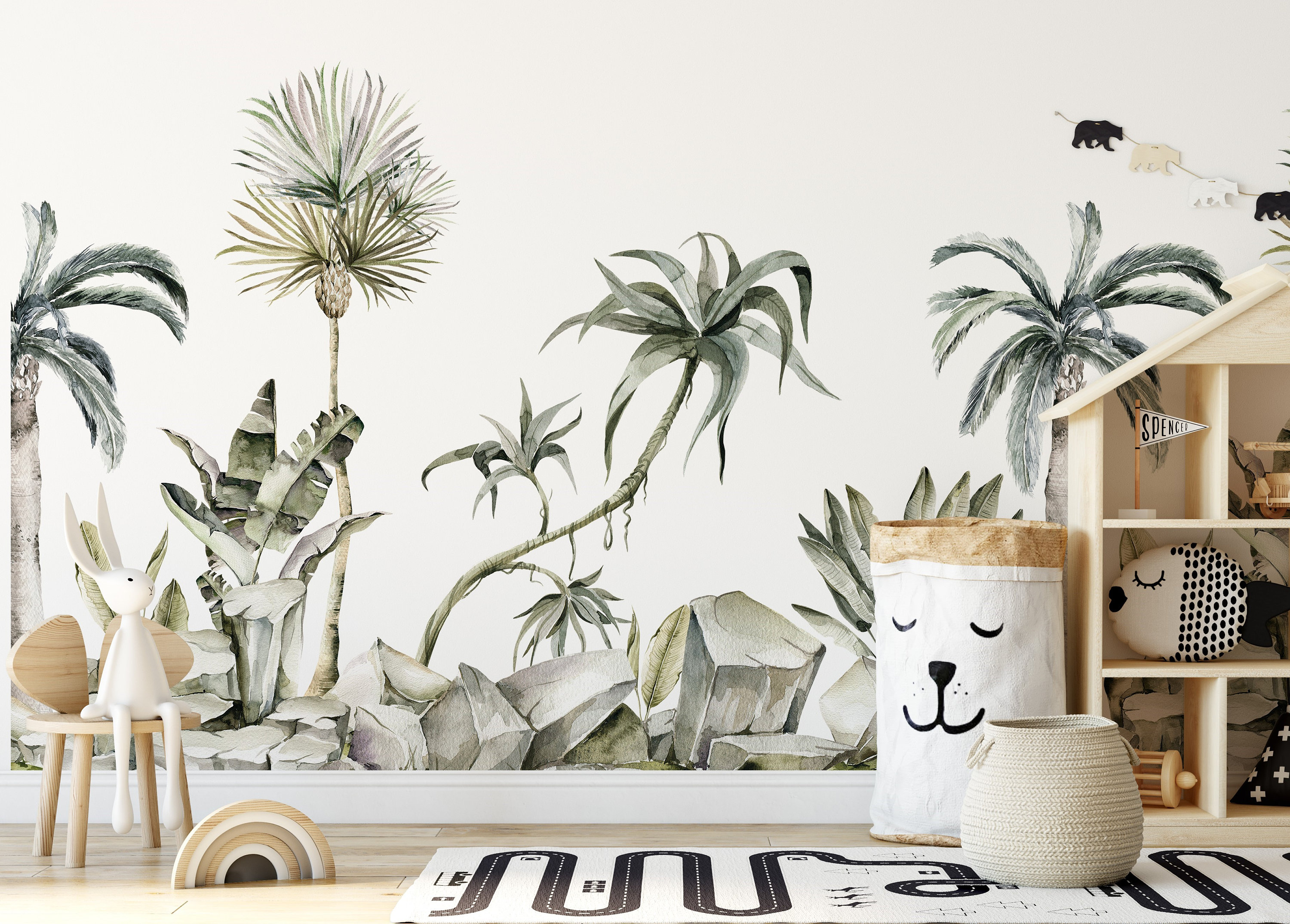 Palm Wallpaper, Jungle Wall Mural, Nursery Jungle Leafs, Nursery Decor, Kids Wallpaper, Boho