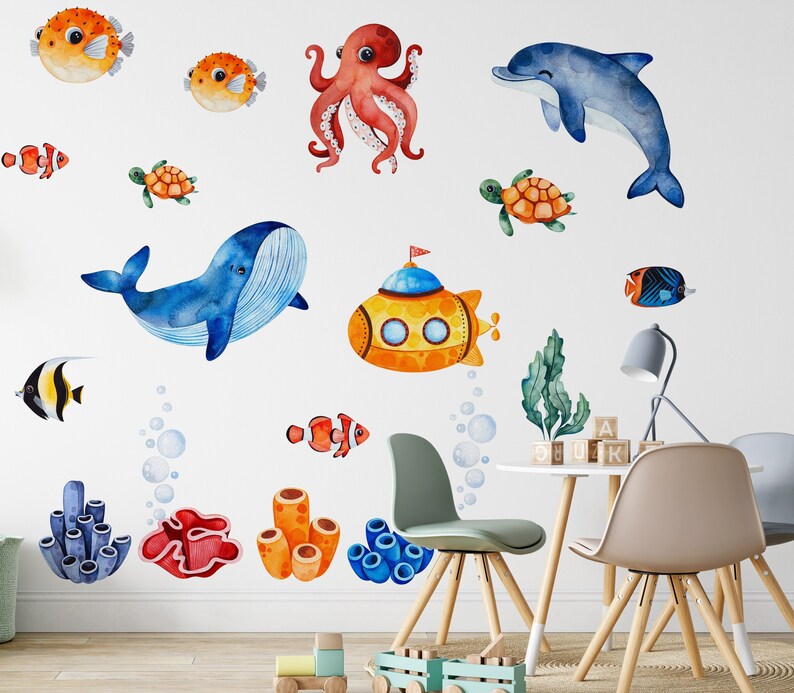Sea Life Creatures Wall Stickers Nursery Wall Stickers Ocean Etsy UK