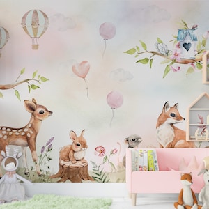 Forest Mural Wallpaper, Kids Wallpaper, Nursery Woodland Decor, Nursery ...