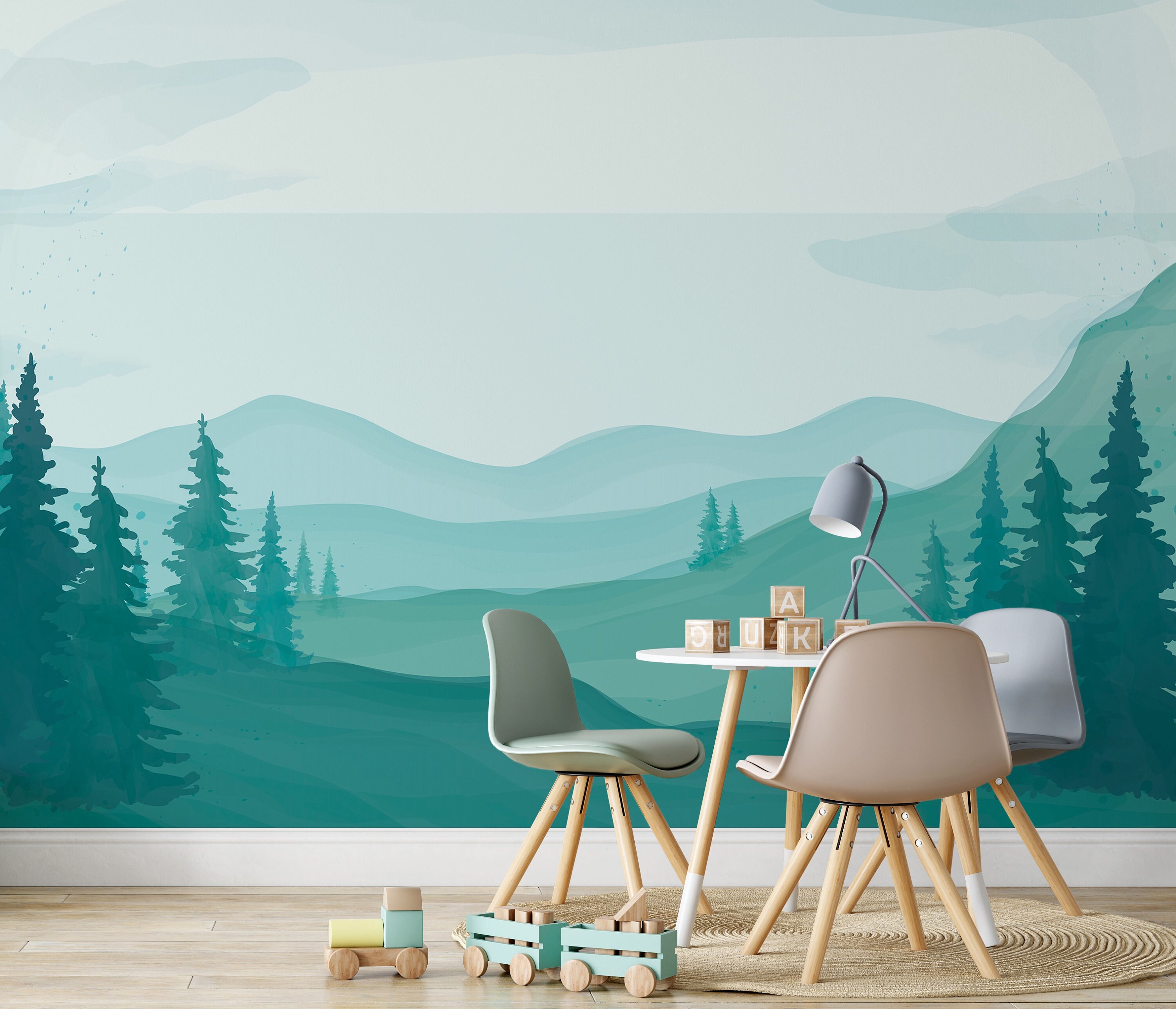 Forest Mural Wallpaper, Mountains Wallpaper, Nursery Wallpaper, Girls