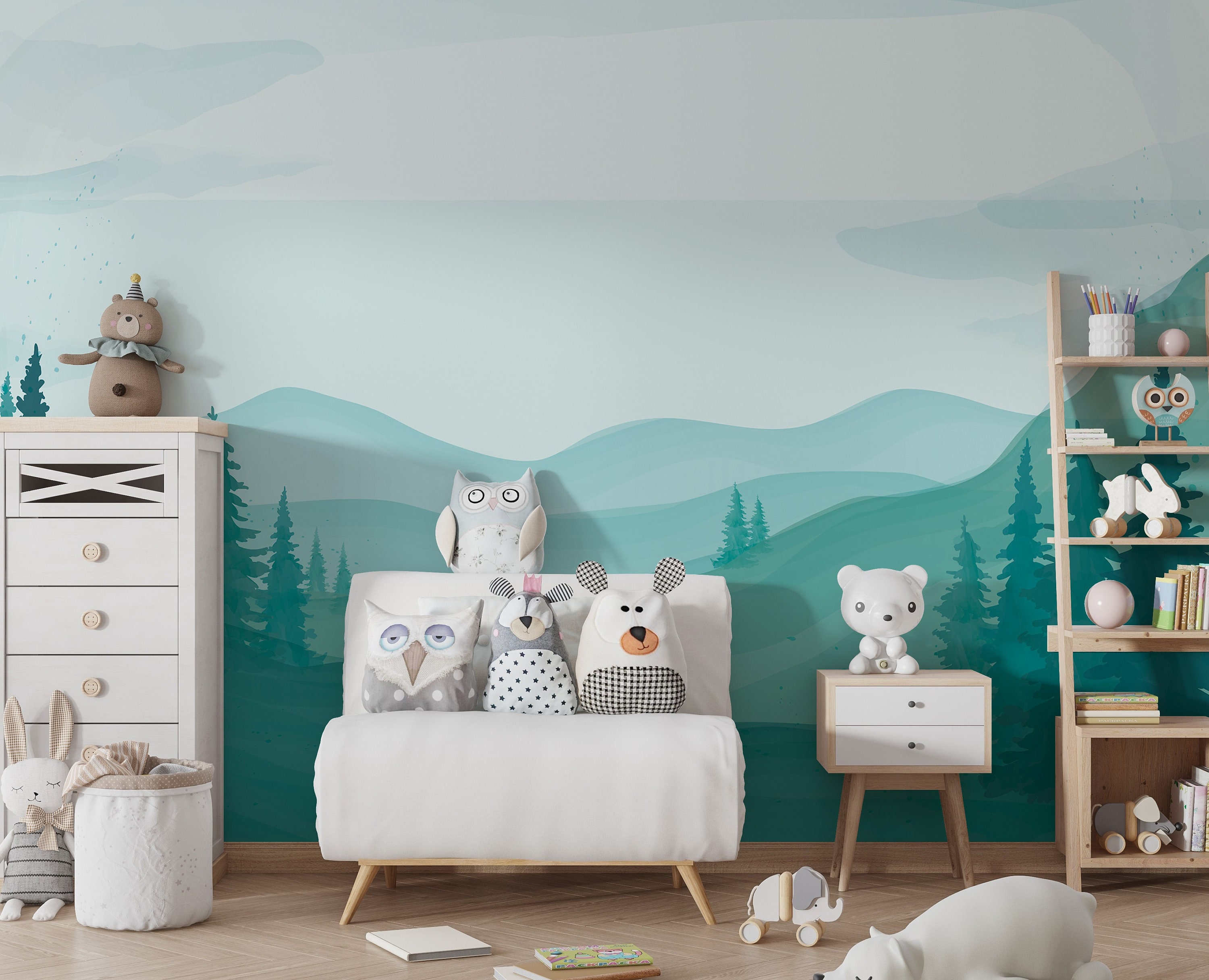 Forest Mural Wallpaper Mountains Wallpaper Nursery | Etsy