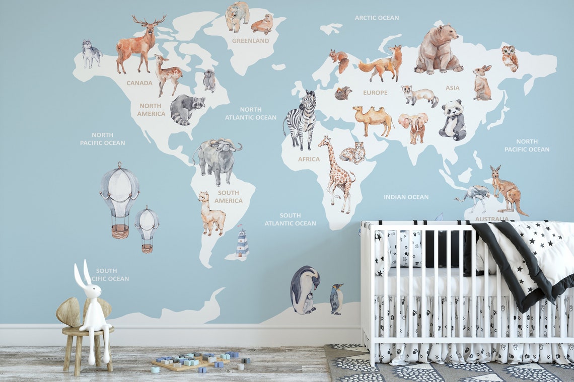 World's Map Bedroom Wallpaper World's Map Decor | Etsy