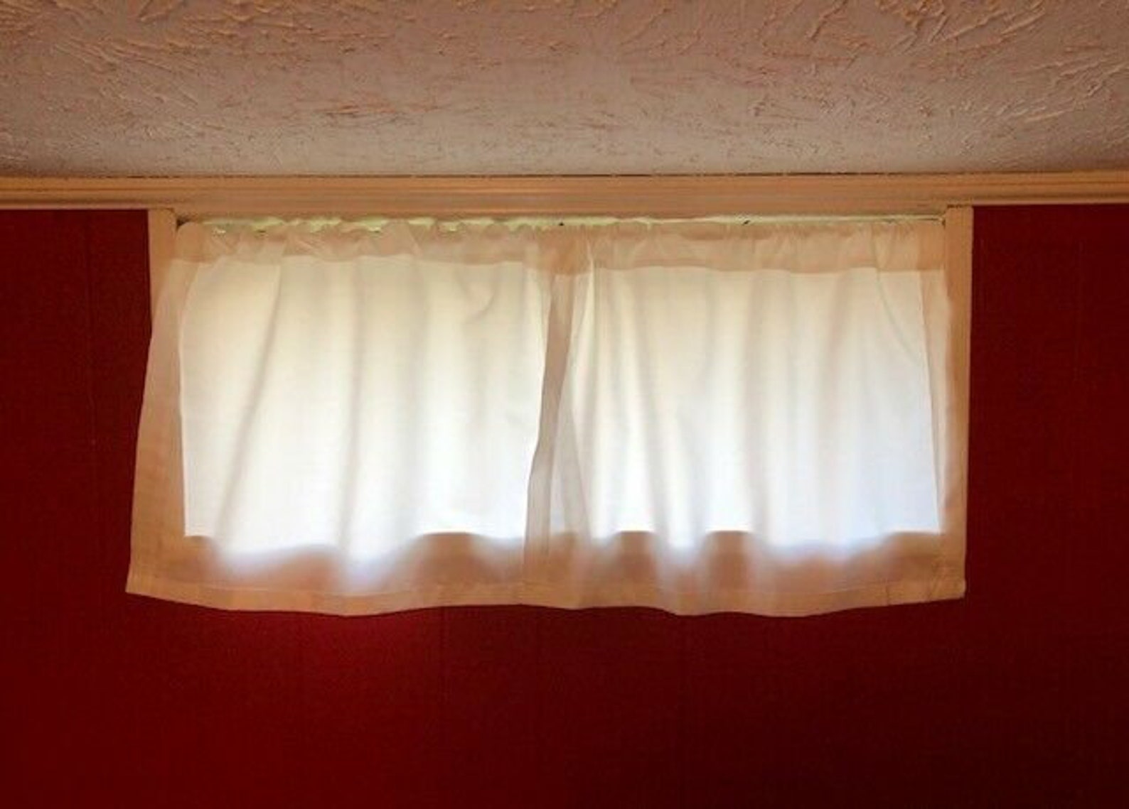 Basement Window Curtain Set With Tension Rod White Etsy