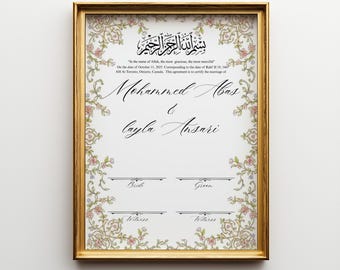 Elegant Nikkah Certificate Digital Download Minimalist Islamic Marriage Contract Modern Floral Nikkah Nama Printable Muslim Wedding