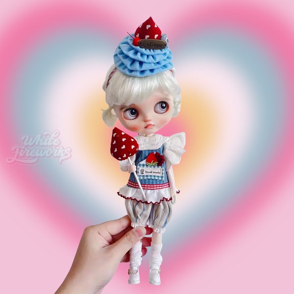 Lot de 5 gâteaux aux fraises, vêtements Neo Blythe, casque Blythe, haut Blythe, short Blythe, pour poupée Blythe/Pullip/Azone/1/6/ob24