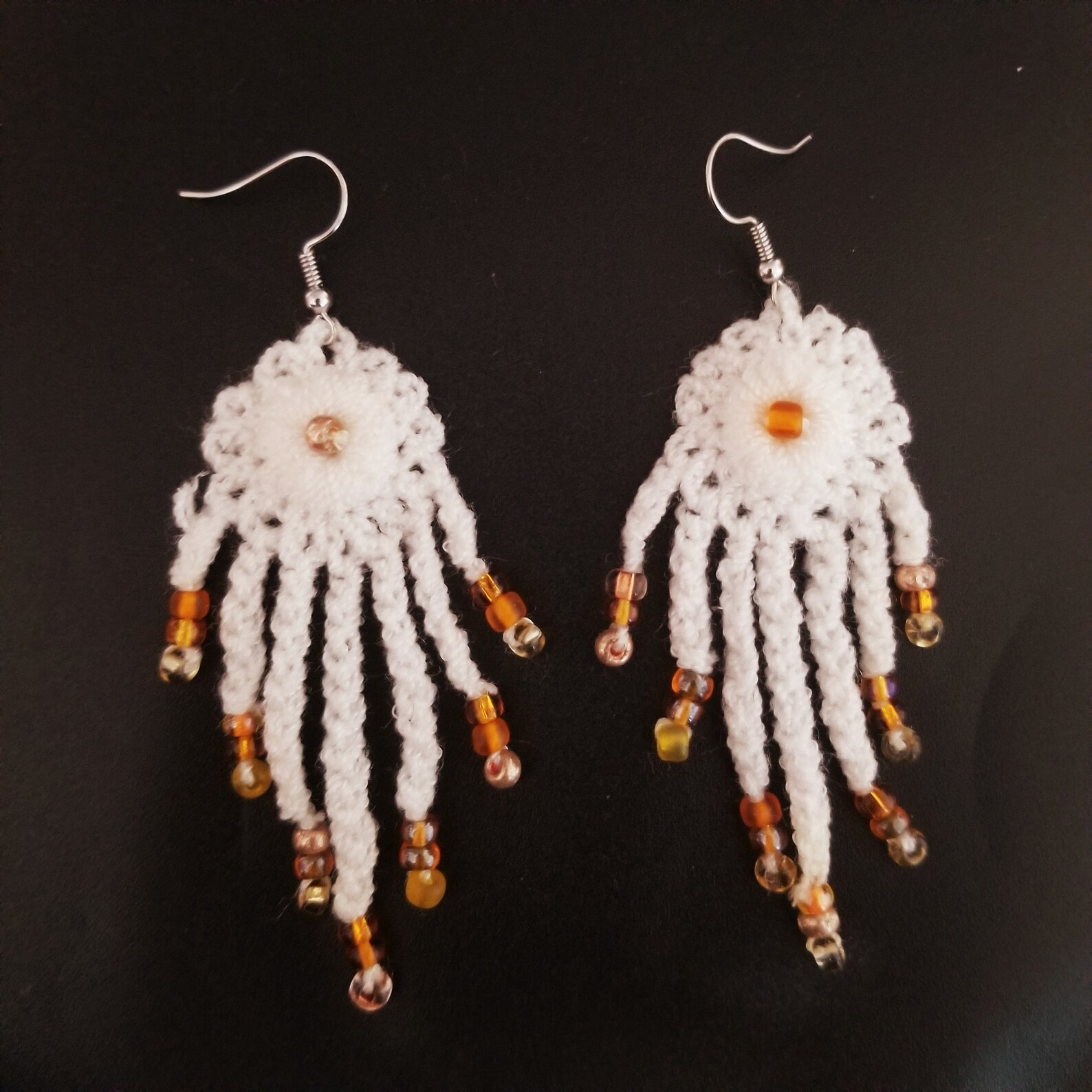 White Beaded Earrings Etsy