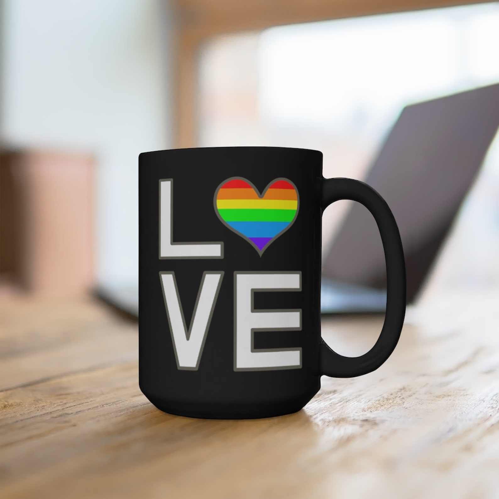 LGBT Coffee Mug 15 oz Gay Love Rainbow Heart LGBTQ Gay | Etsy