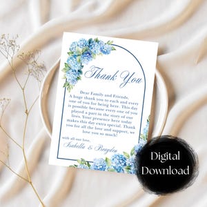 Cartão de agradecimento de casamento Blue Hydrangea