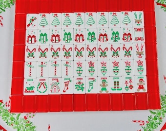 Holly Jolly Christmas Mahjong Tiles and Matching Mat (Pre-Order)
