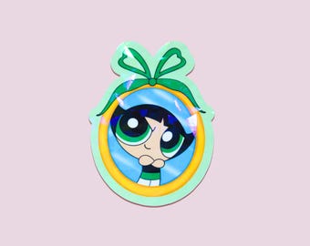 Pegatina Chica Coqueta - Estética Espejo - Pegatina Lazo Verde - Pegatina Kawaii Linda - Nostalgia Y2K - Espejo - Dibujos Animados de los 90 - Poder Femenino