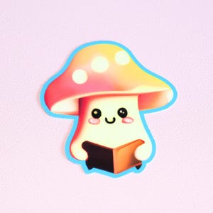 Reading Mushroom Sticker - Fantasy Mushroom - Book Reader - Book Lover Decal - Cute - Bookworm - Kindle Sticker - Reading Lover - Bookish