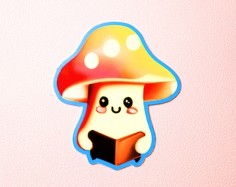 Cute Reading Mushroom Sticker - Mushroom Art