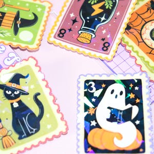 Halloween Stamp Holographic Sticker Pack - Fall - Water Bottle Sticker - Cozy Autumn - Spooky Season Stickers - Set of 5 - October