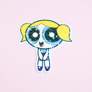 Pegatina de Burbujas - Dibujos animados nostálgicos - Las Chicas Superpoderosas - Dibujos animados de los 90 - Holográfico - Pegatina para Kindle - Azúcar y Especias - Girl Power