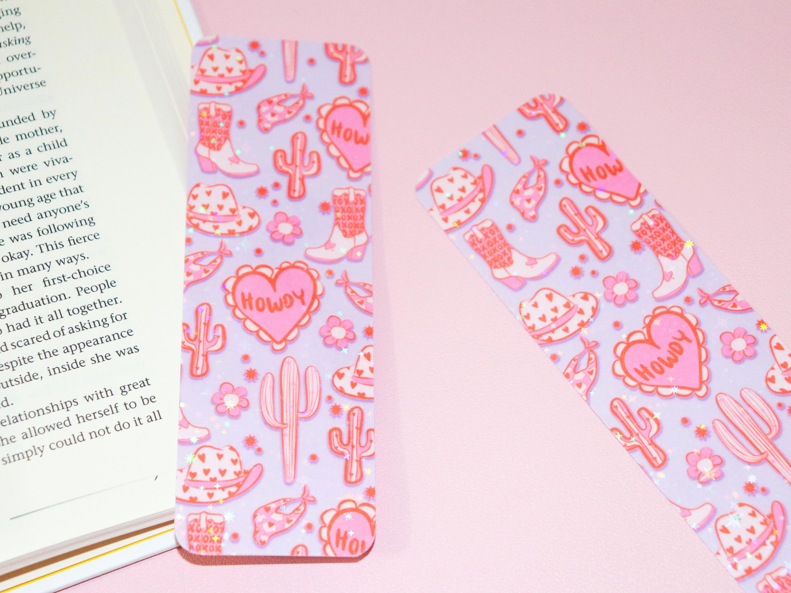 Pink Western Holographic Bookmark - Cowgirl - Cowboy - Sparkle Glitter Bookmark - Bookish Girly - Girly Groovy Cowgirl - Boots
