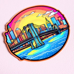 Sticker NYC kleurrijke Brooklyn Bridge - Sticker New York - I love New York - New Yorker - NYC Travel - Sticker New York City - Sticker Brooklyn