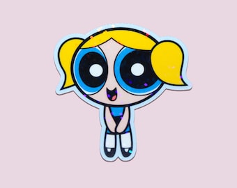 Pegatina de chica rubia de dibujos animados - Estética de chica dulce - Dibujos animados nostálgicos de los 90 - Holográfica - Pegatina kawaii - Regalo para ella