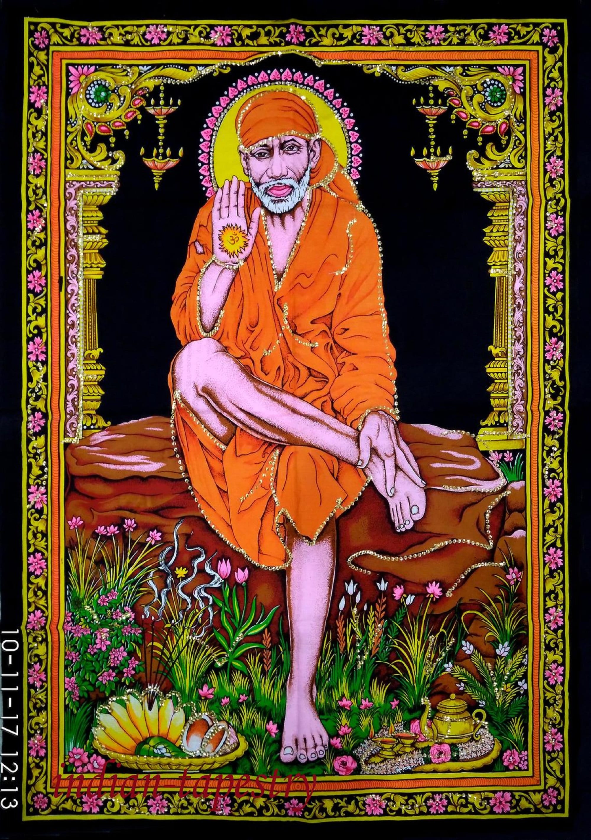 Vihan Hindu Sai Baba Wall Poster Tapestry Indian Hippie Etsy